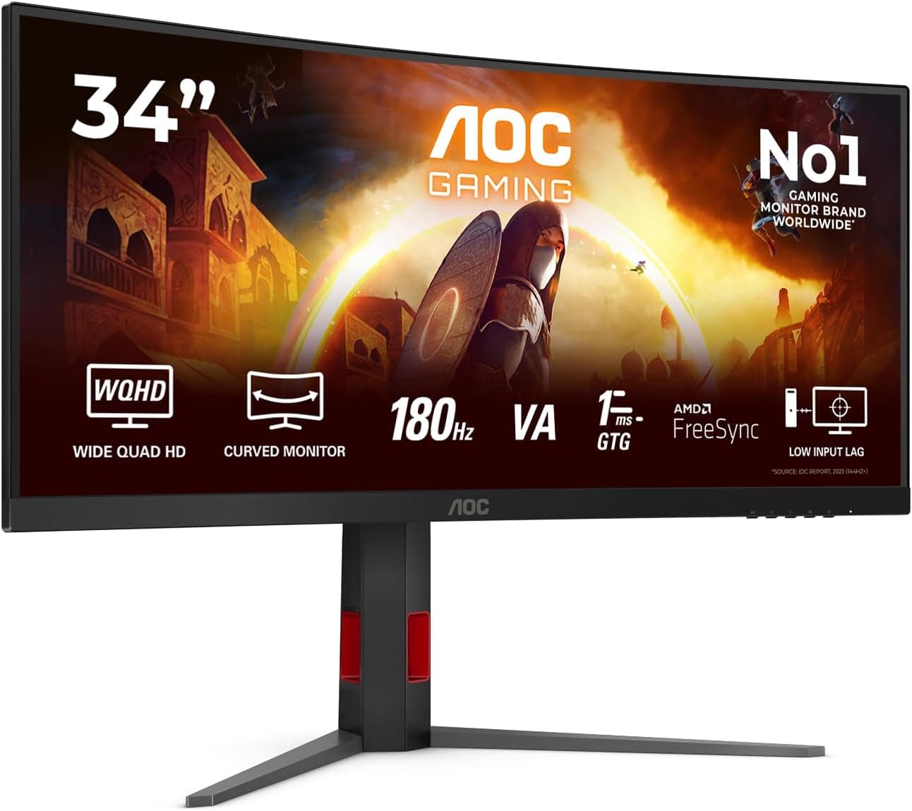 AOC CU34G4 Gaming Monitor 34 Pulgadas 180Hz Panel Fast VA, 1ms GtG, HDR10, Altura Ajustable, (3440x1440 HDMI 2X 2.0 DP 1x 1.4) Negro
