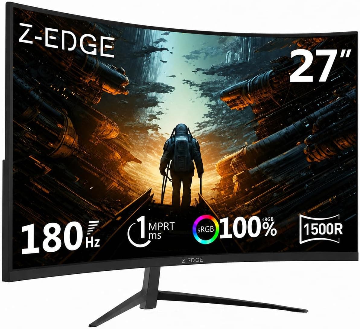 Z Z-Edge Z-Edge Monitor Gaming Curvo 27 Plugadas FHD 180Hz 1ms VA 1500R FreeSync, fotografía 1