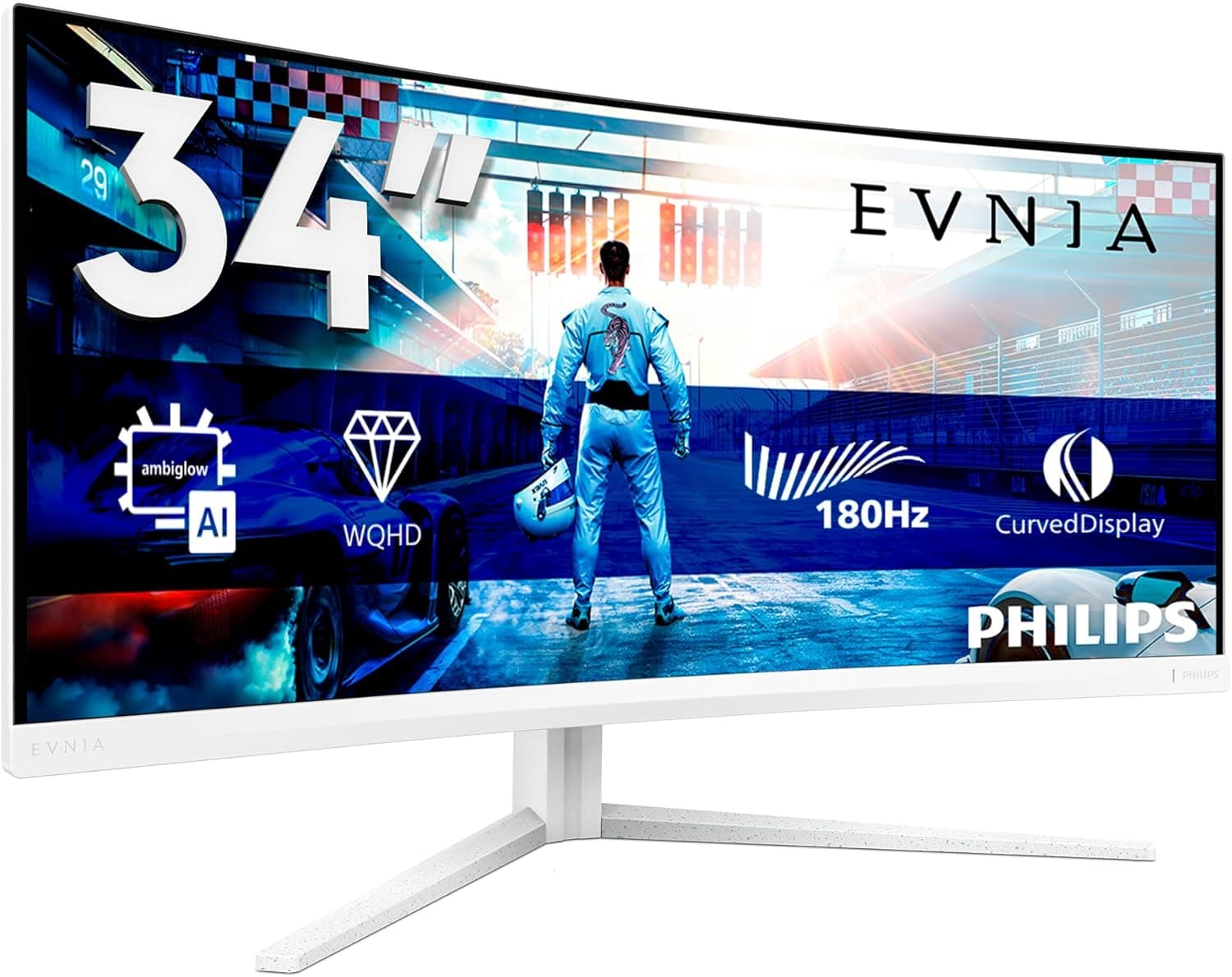 PHILIPS Evnia 34M2C5501A Gaming Monitor 34 Pulgadas 180Hz Panel Fast VA, 1ms GtG, HDR400, Altavoces, Altura Ajustable, (3440x1440 HDMI 2X 2.0 DP 1x 1.4