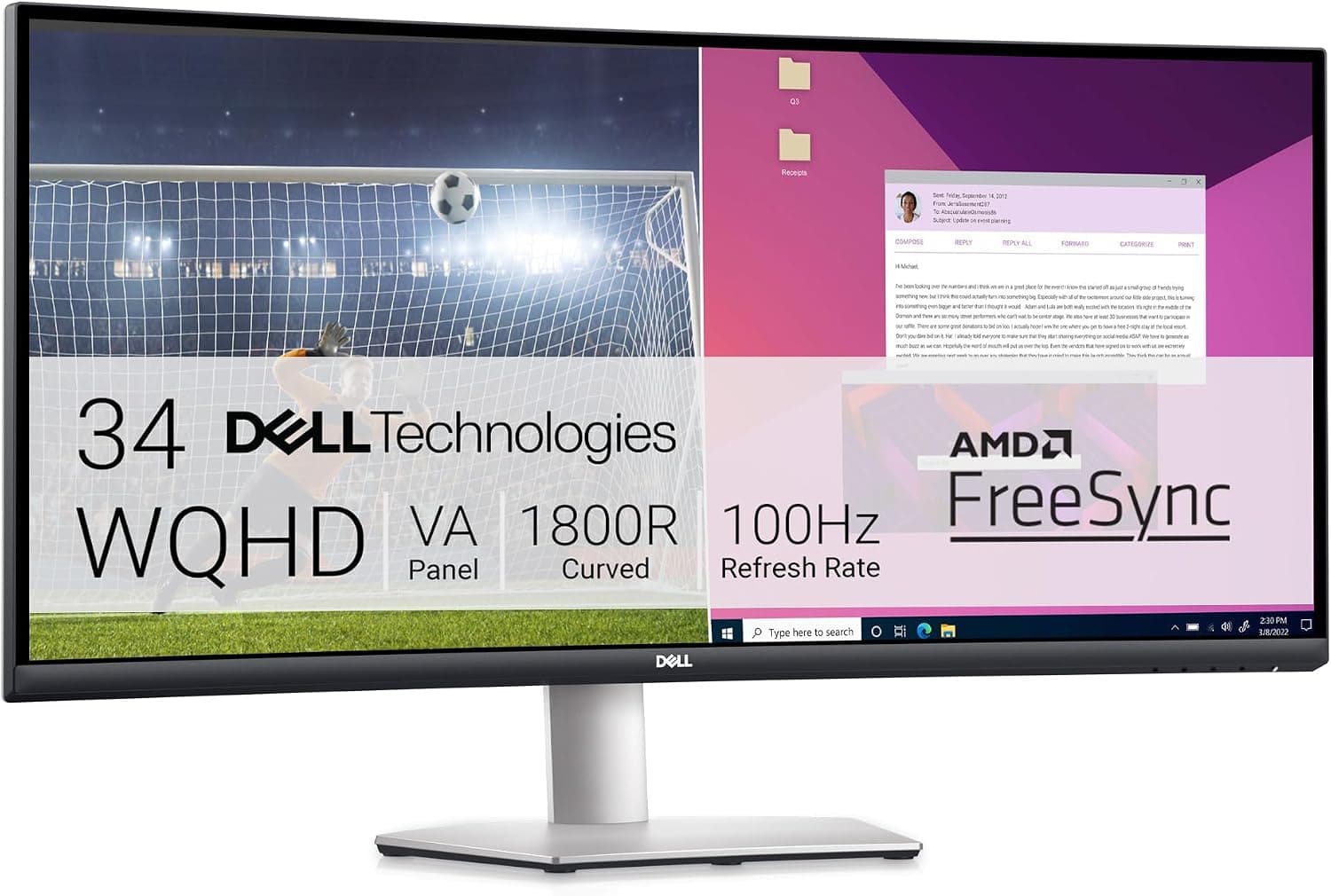 Dell 34 USB-C Monitor - S3423DWC, WQHD (3440x1440), 100Hz, VA, 4ms, fotografía 1