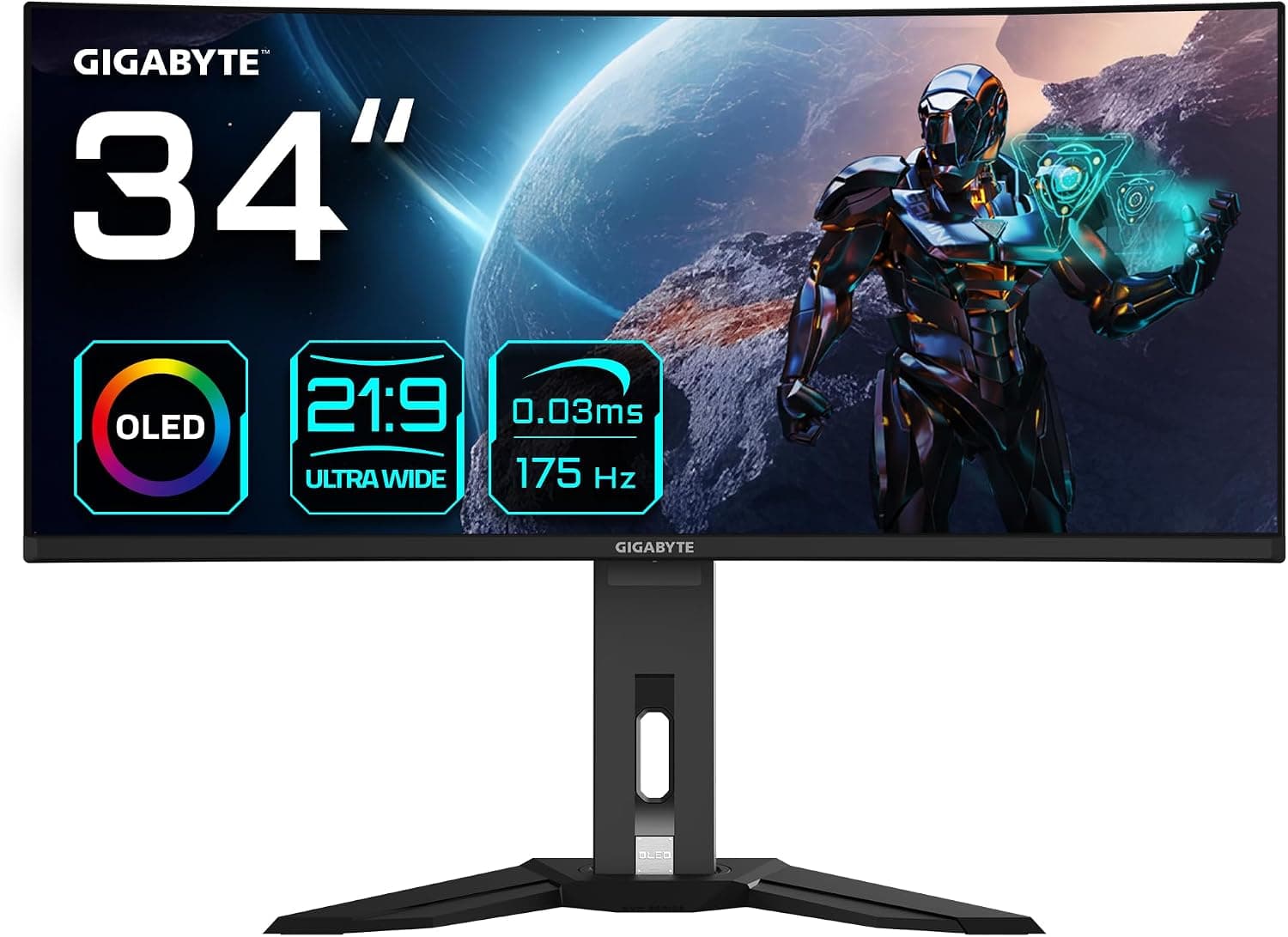 Gigabyte Technology GIGABYTE Monitor de Juegos Curvo OLED WQHD MO34WQC de 34" - 3440 x 1440, 175Hz, 0.03ms, KVM, 250 CD/m², FreeSync Premium Pro, DisplayHDR True, fotografía 1