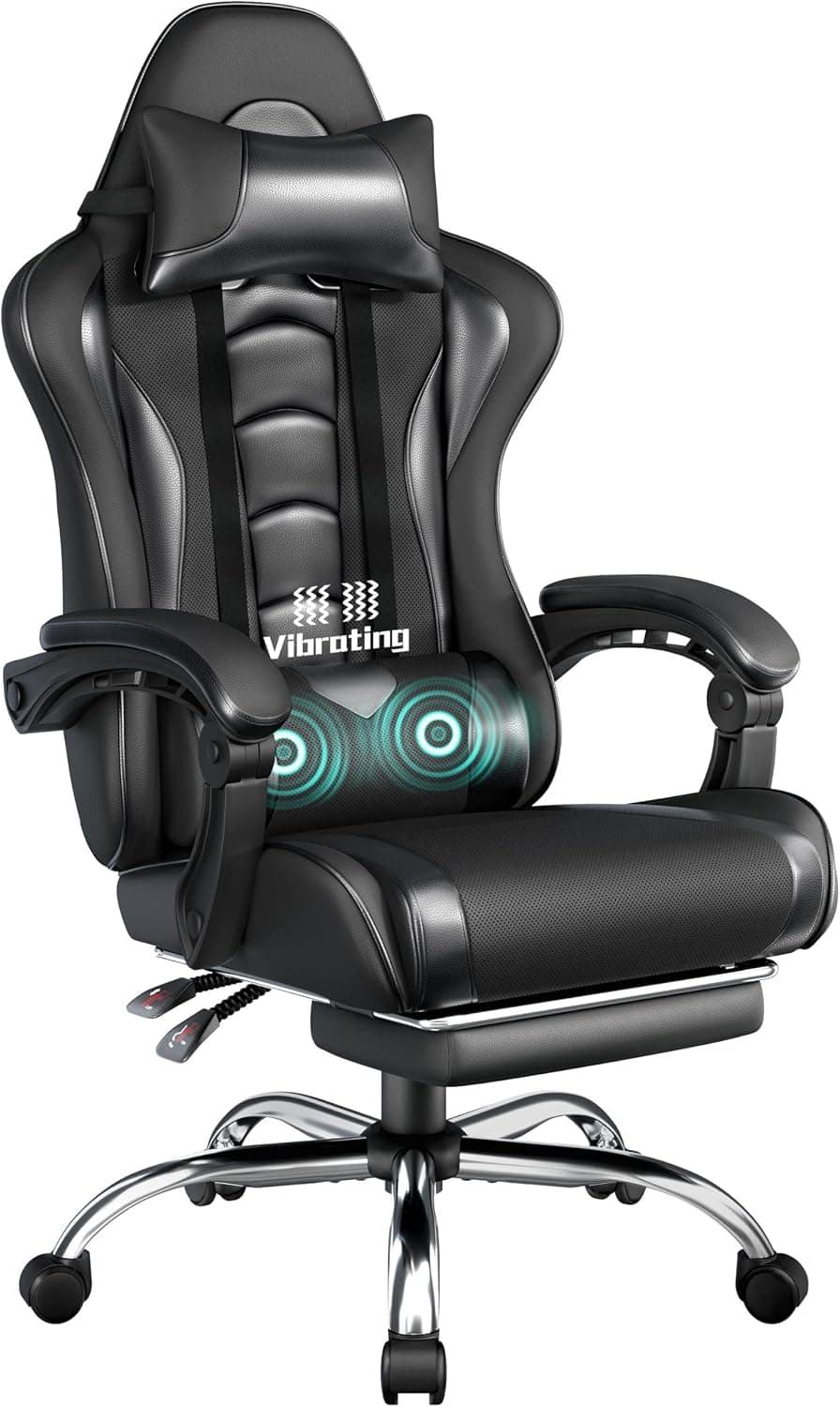 Yaheetech Gaming masaje lumbar USB y reposapiés, fotografía 1