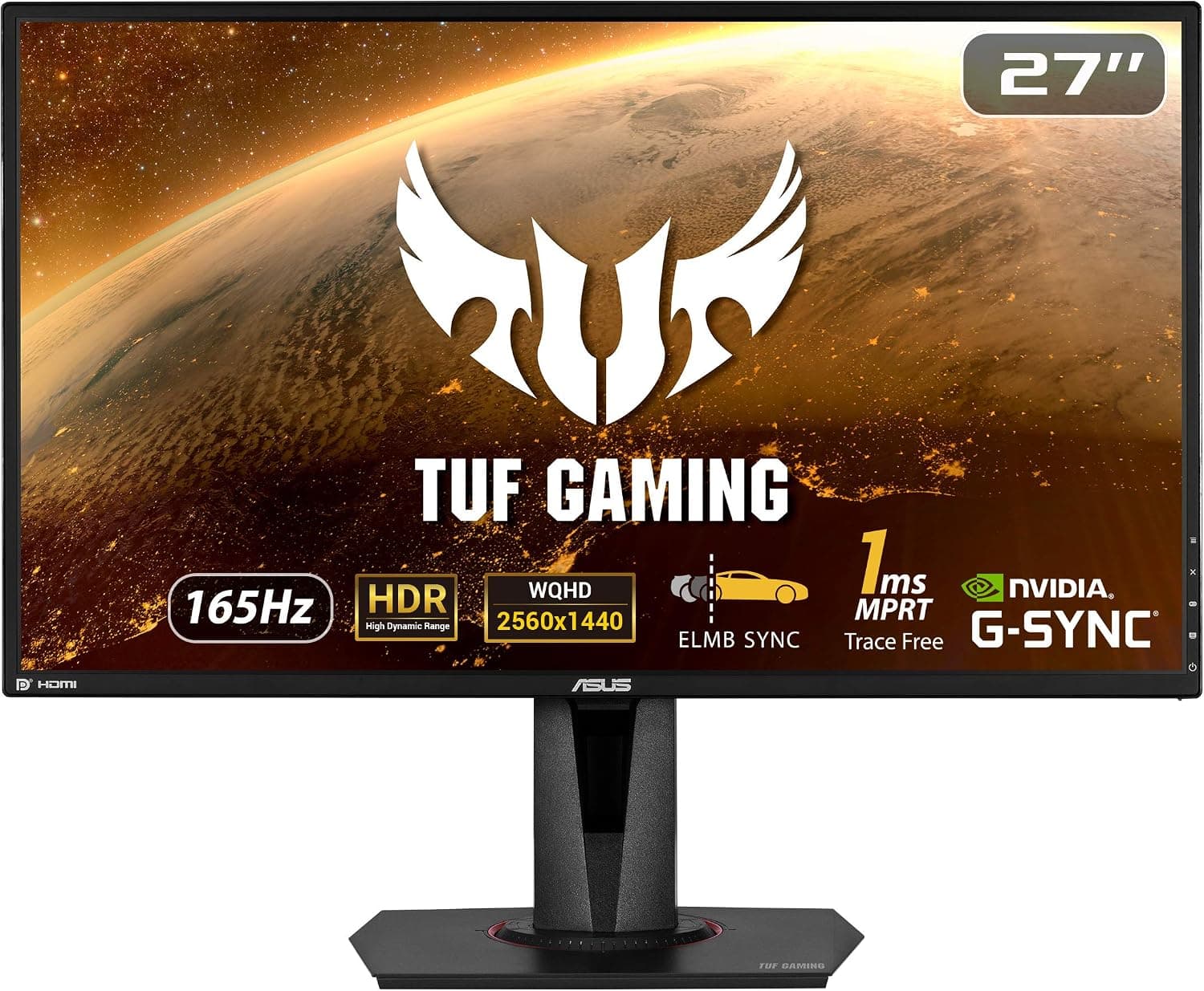 ASUS VG27AQZ Monitor HDR TUF Gaming, 27 Pulgadas, WQHD (2560 x 1440), IPS, 165 Hz, Extreme Low Motion Blur Sync, G-SYNC Compatible, Adaptive-sync, 1, fotografía 1