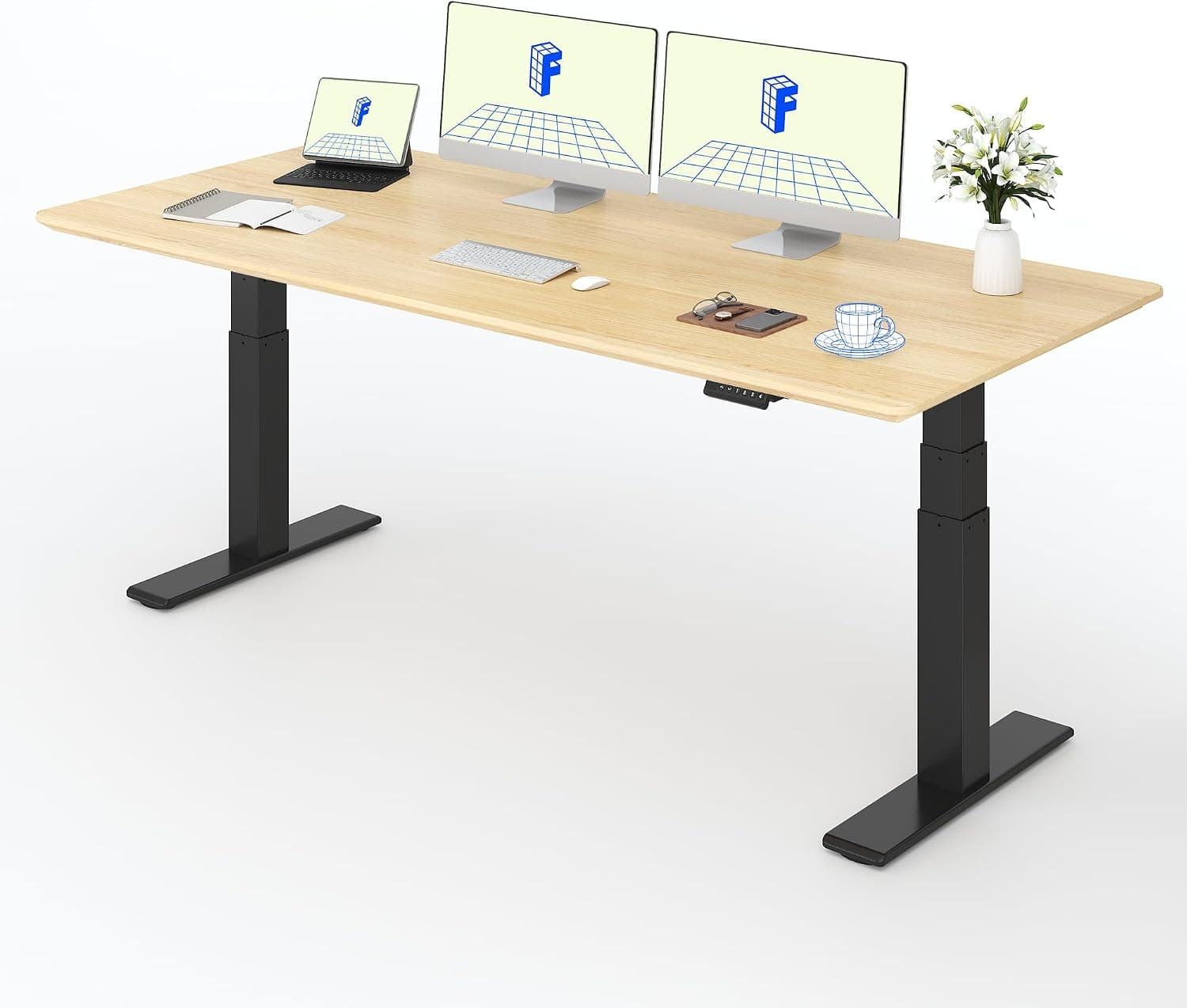 FLEXISPOT Elevable eléctrico 180 × 80 cm — roble macizo, doble motor
